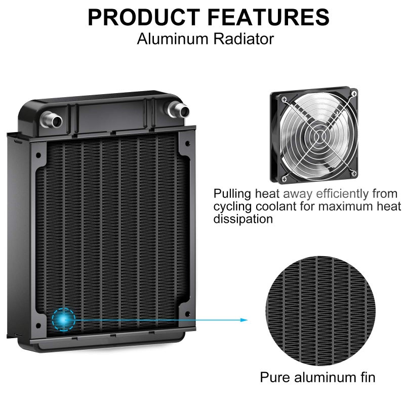 Clyxgs Water Cooling Radiator, 8 Pipe Aluminum Heat Exchanger Radiator with Fan for PC CPU Computer Water Cool System DC12V 80mm Black - Image 4